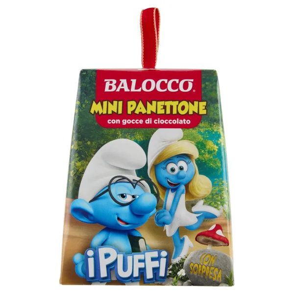 Міні Панеттоне Дитячий з Cюрпризом Balocco Mini Panettone iPuffi Gocce cioccolato Балокко Смурфіки з шоколадною крихтою Бокс 80г - 1