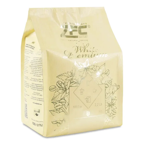 Кава в зернах ZFC White Premium Arabica Robusta Blend Закарпатська фабрика кави Купаж арабіки та робусти Вайт біла 1000г - 1