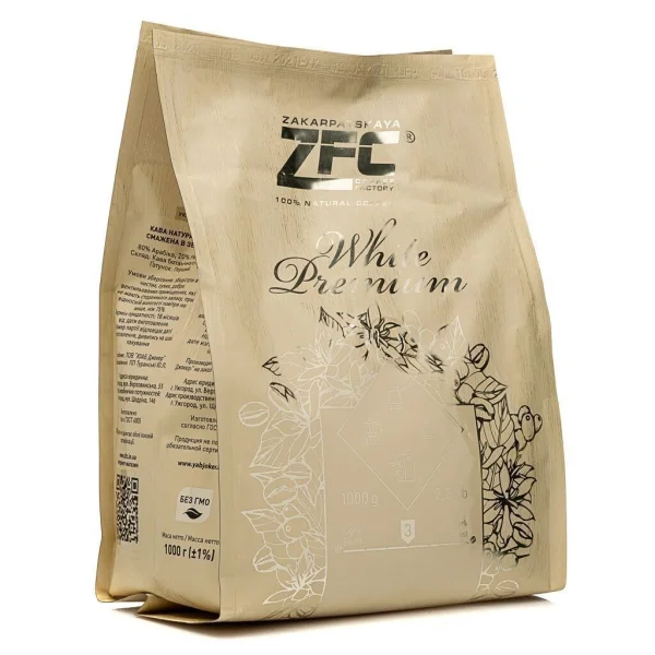 Кава в зернах ZFC White Premium Arabica Robusta Blend Закарпатська фабрика кави Купаж арабіки та робусти Вайт біла 1000г - 2
