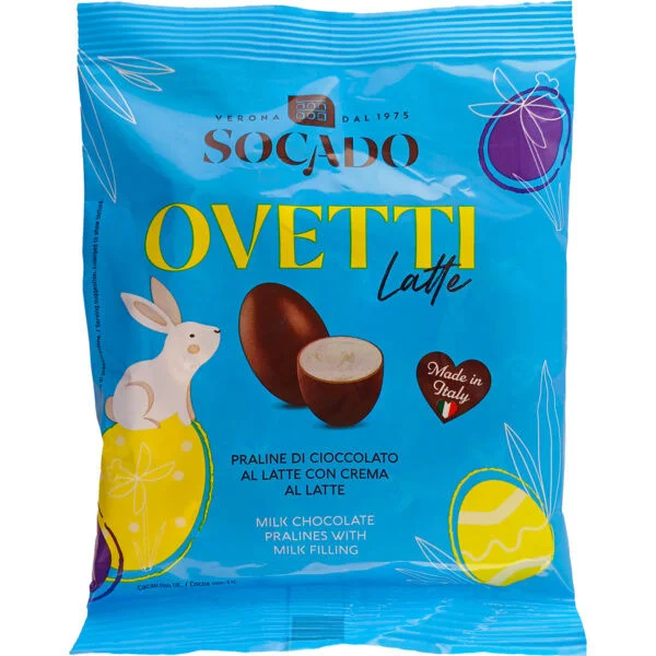 Яйця Шоколадні Великодні Socado Ovetti Latte Blue Praline Milk Filling Сокадо Оветті Пасхальні молочні з праліне Пакет 8шт 110г - 2