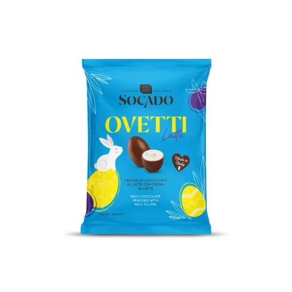 Яйця Шоколадні Великодні Socado Ovetti Latte Blue Praline Milk Filling Сокадо Оветті Пасхальні молочні з праліне Пакет 8шт 110г - 3