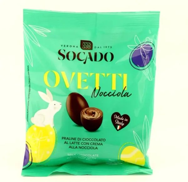 Яйця Шоколадні Великодні Socado Ovetti Nocciola Green Praline Milk Filling Сокадо Оветті Пасхальні пралінефундук Пакет 8шт 110г - 3
