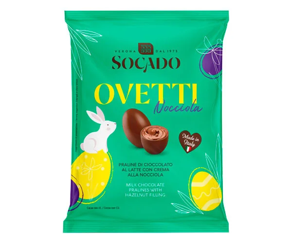 Яйця Шоколадні Великодні Socado Ovetti Nocciola Green Praline Milk Filling Сокадо Оветті Пасхальні пралінефундук Пакет 8шт 110г - 2