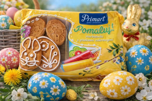 Набір подарунок Пасхальний Печиво з їстівними фарбами для Малювання Primart Pomaluj cookies Прімарт 4 кольори Бокс 211г - 1