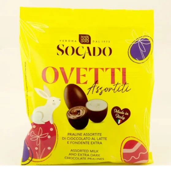 Яйця Шоколадні Великодні Socado Ovetti Assortiti Yellow Praline Dark Сокадо Оветті Пасхальні молочний та темний Пакет 8шт 110г - 2