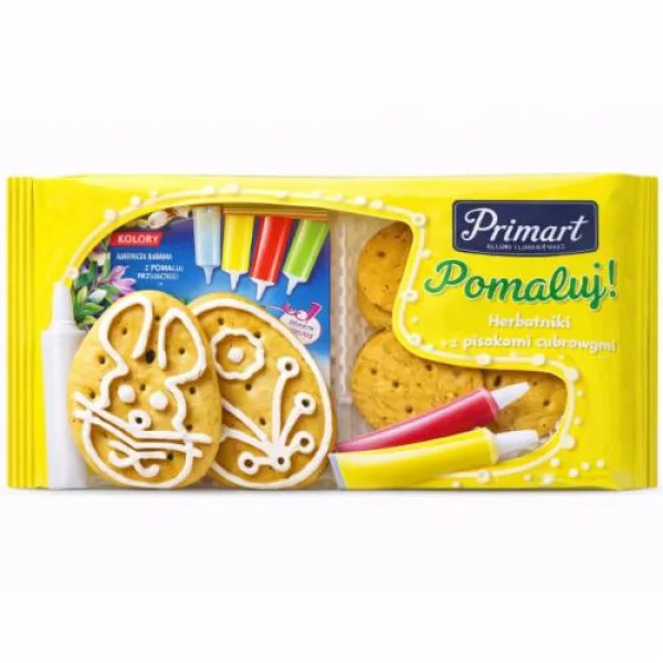 Набір подарунок Пасхальний Печиво з їстівними фарбами для Малювання Primart Pomaluj cookies Прімарт 4 кольори Бокс 211г - 2