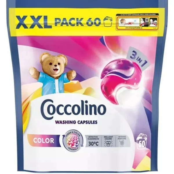 Капсули для прання кольорових речей Coccolino Color Washing Capsules 3in1 Fiber&Color Friendly XXL Кокколіно Колор Пакет 60шт - 1