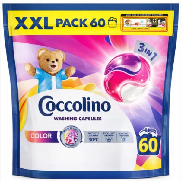 Капсули для прання кольорових речей Coccolino Color Washing Capsules 3in1 Fiber&Color Friendly XXL Кокколіно Колор Пакет 60шт - 2