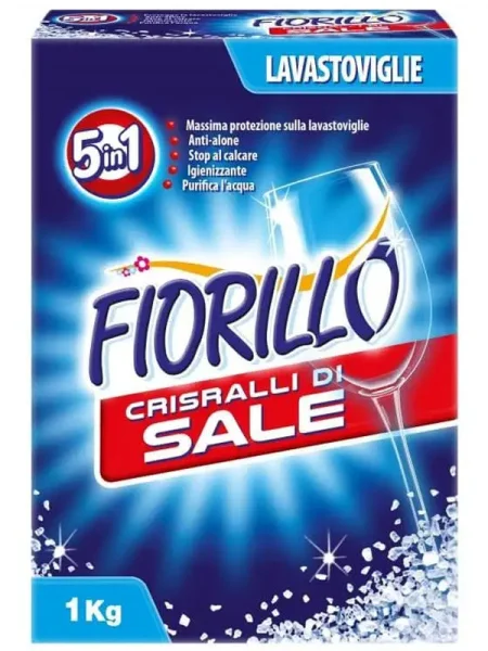 Сіль для посудомийних машин Fiorillo Cristalli di sale 5in1 Фіорілло крупнозернисті кристали 5в1 Коробка 1000г - 2