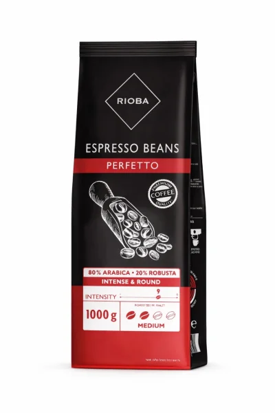 Кава в зернах Rioba Espresso Perfetto Beans Coffee Intense&Round Medium Roast Ріоба Еспресо Перфетто Купаж Арабіки Міцна 1000г - 2
