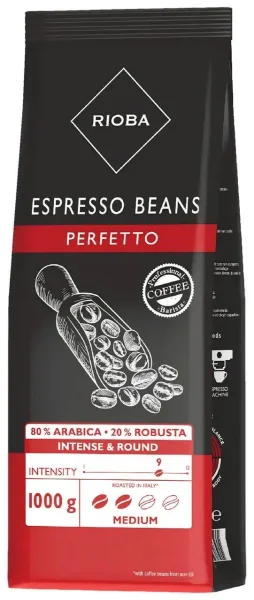 Кава в зернах Rioba Espresso Perfetto Beans Coffee Intense&Round Medium Roast Ріоба Еспресо Перфетто Купаж Арабіки Міцна 1000г - 1