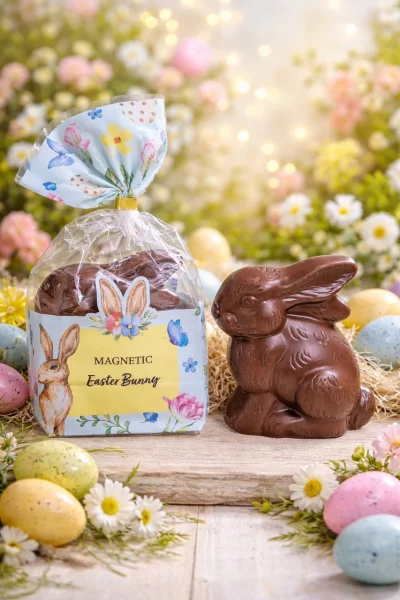 Шоколадна фігурка Зайчик Великодній Magnetic Easter Bunny Мангетік пасхальний кролик з молочного Шоколаду Пакет 100г - 1