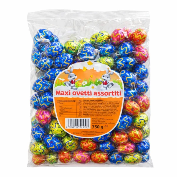 Цукерки Яйця Шоколадні Великодні Socado Maxi Ovetti Assortiti Сокадо Оветті Пасхальні в різнобарвній фользі Асорті Пакет 750г - 1