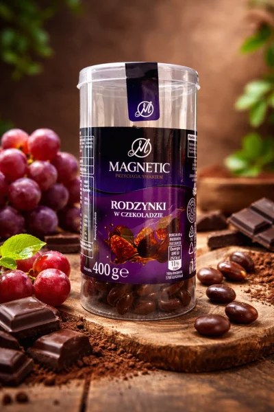 Цукерки Родзинки в Шоколаді Magnetic Rodzynki v szekoladzie Магнетік молочний в глазурованій оболонці пластиковий Тубус 400г - 1