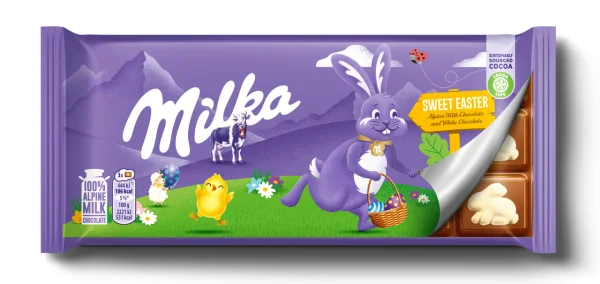 Шоколад молочний Milka Sweet Easter Мілка з фігурками Пасхального Кролика з білого шоколаду Плитка 90г - 3