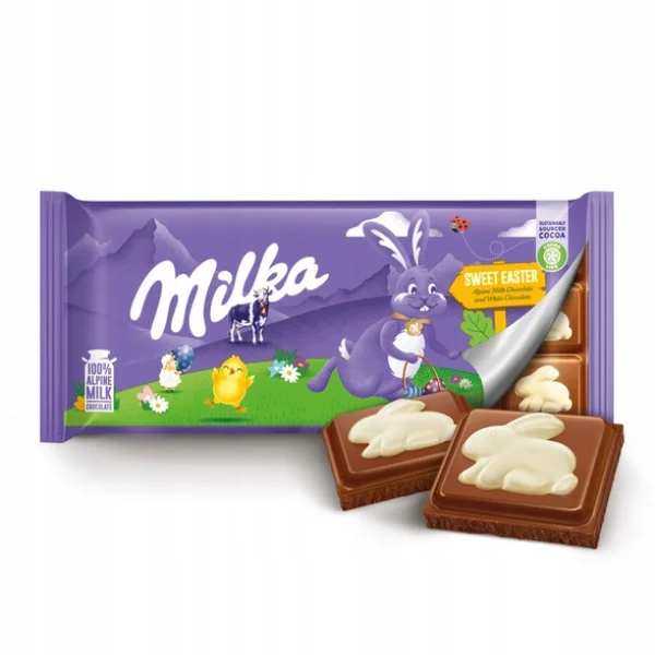 Шоколад молочний Milka Sweet Easter Мілка з фігурками Пасхального Кролика з білого шоколаду Плитка 90г - 2