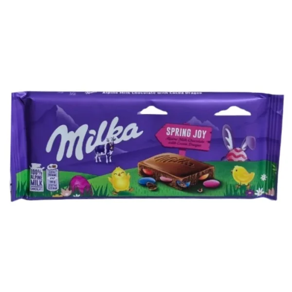 Шоколад молочний плитка Milka Sweet Easter Spring Joy Мілка з різнобарвними цукерками-драже Лентілками 90г - 2