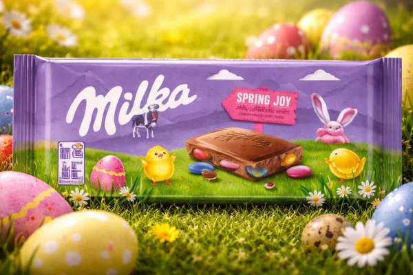 Шоколад молочний плитка Milka Sweet Easter Spring Joy Мілка з різнобарвними цукерками-драже Лентілками 90г - 1
