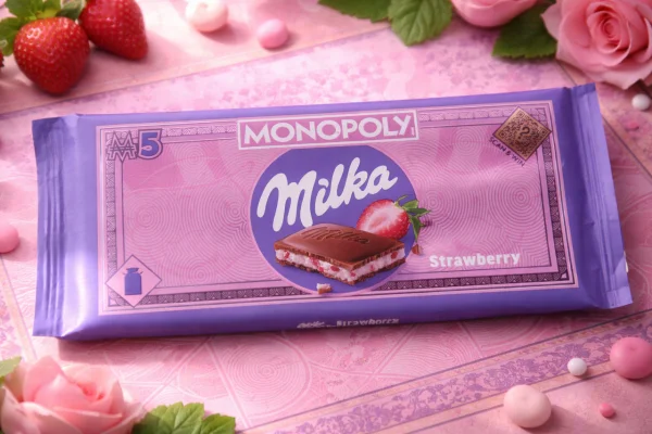 Шоколад молочний плитка Milka Monopoly game Series Мілка Монополія з полуничною начинкою Плитка 90г - 2