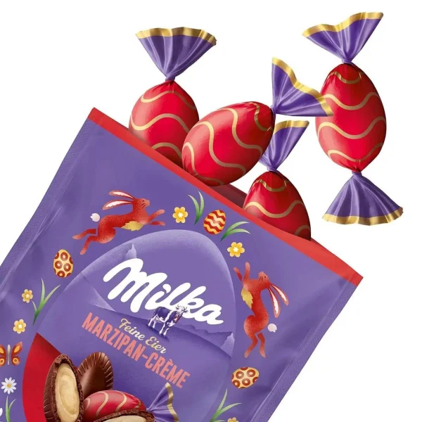 Шоколадні Яйця Великодні Milka Feine Eier Eggs Marzipan Creme Мілка альпійський шоколад марципановий крем з мигдалем Пакет 90г - 3