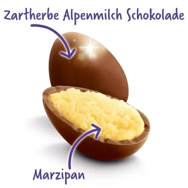 Шоколадні Яйця Великодні Milka Feine Eier Eggs Marzipan Creme Мілка альпійський шоколад марципановий крем з мигдалем Пакет 90г - 2