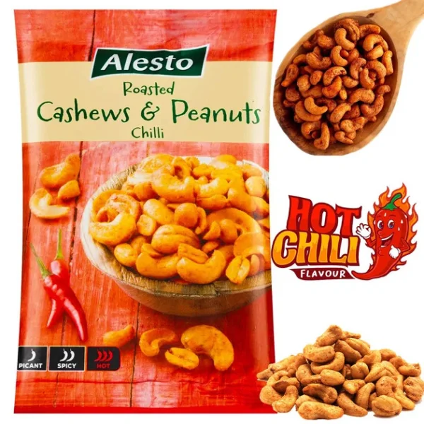 Суміш горіхів Alesto Roasted Hot Chilli Flavour Алесто снеки кешью та арахіс глазуровані Пікантні перець Чілі Пакет 200г - 2
