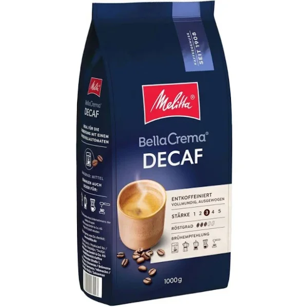 Кава в зернах без Кофеїну Melitta BellaCrema DECAFfeinato Мелітта декафеїната Белла Крема середня міцніть Кремова пінка 1000г - 3
