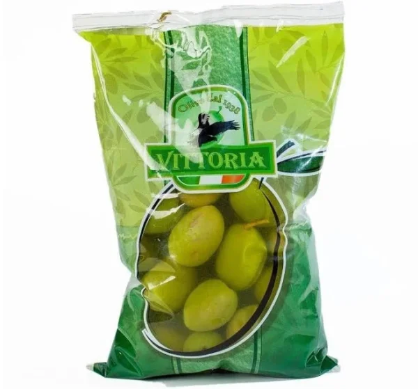 Оливки Гігантські зелені Vittoria Olive Verdi Dolci Giganti Вітторіа Дольчі сорт Гіганті з кісточками Солодкі вакуум пакет 850г - 2