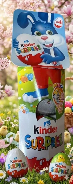 Набір Шоколадні Яйця з Іграшкою Kinder Surprise 4x Easter Bunny Кіндер Святковий Сюрпрайз 4шт картонний тубус 80г - 1