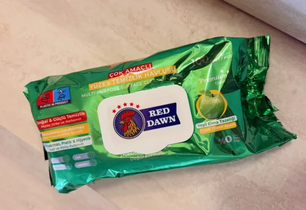 Універсальні Серветки для прибирання Red Dawn Cok Amacli Yuzey Multi purpose surface РедДавн з клапаном Вологі зелене Яблуко 100шт - 2