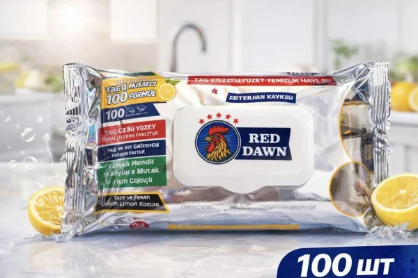 Універсальні Серветки для прибирання Red Dawn Cok Amacli Yuzey Multi purpose surface РедДавн з клапаном антижир Вологі Лимон 100шт - 2