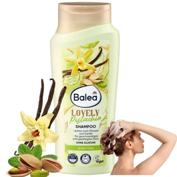 Шампунь щоденний Balea Lovely Pistachio und Vanille Shampoo Балеа для м’якого та доглянутого Волосcя Ваніль та фісташки 300мл - 2
