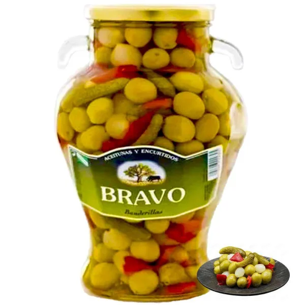 Коктейль Овочевий Оливки Бандерільяс Амфора Bravo Banderillas Aceitunas Encurtidos Браво з корнішонами та перцем Мариновані 2500г - 2