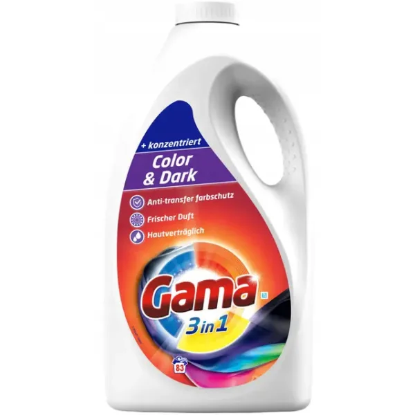 Гель для прання Кольор Gama 3in1 Color&Dark Washing Gel Гама для Кольорової та Темної білизни 83прань Каністра 3735мл - 2