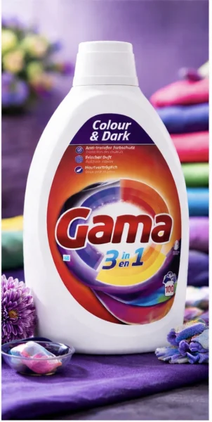 Гель для прання Кольор Gama 3in1 Color&Dark Washing Gel Гама для Кольорової та Темної білизни 100прань Каністра 4500мл - 1