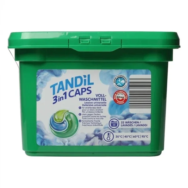 Капсули для прання Білої та світлої білизни Tandil Voll Waschmittel 3in1 Caps Танділ активні пластиковий Бокс з кришкою 22шт - 3
