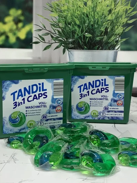 Капсули для прання Білої та світлої білизни Tandil Voll Waschmittel 3in1 Caps Танділ активні пластиковий Бокс з кришкою 22шт - 2