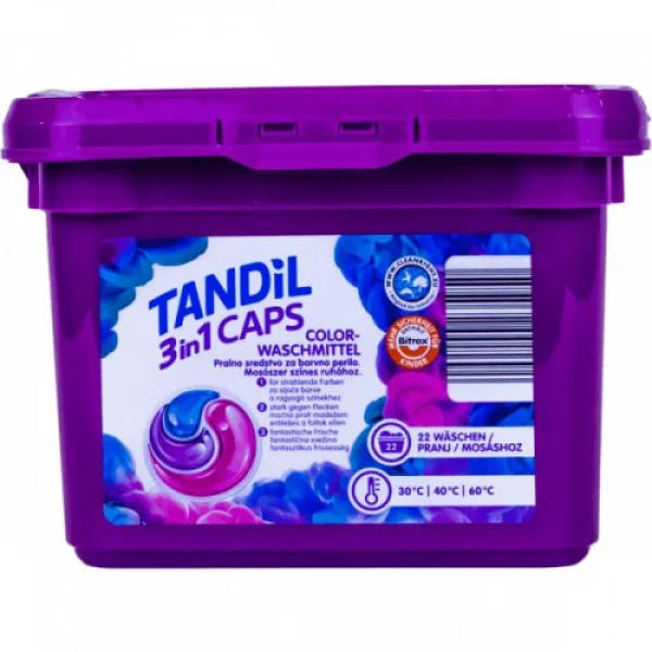 Капсули для прання світлої та Кольорової білизни Tandil Color Waschmittel 3in1 Caps Танділ активні пластиковий Бокс з кришкою 22шт - 1