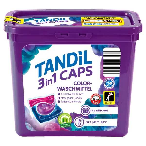 Капсули для прання світлої та Кольорової білизни Tandil Color Waschmittel 3in1 Caps Танділ активні пластиковий Бокс з кришкою 22шт - 3