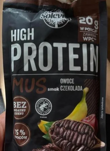 Мус Протеїновий без цукру Solevita High Protein Mus Owoce szekolada Солевіта Енергетичне пюре Білок 20г смак Шоколад Фрукти 180г - 3