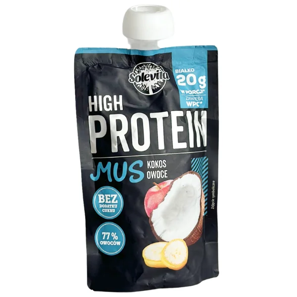 Мус Протеїновий без цукру Solevita High Protein Mus Owoce Kokos Солевіта Енергетичне пюре Білок 20г смак Кокос Фрукти 180г - 2