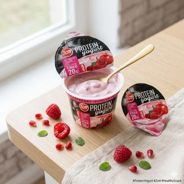 Йогурт Протеїновий без цукру Zott Protein Yogurt Raspberry-Pomegranate Зотт Енергетичний Білок 20г смак Малина-Гранат стакан 200г - 1
