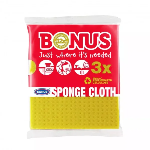 Ганчірка-губка для вологого прибирання Кухні Bonus Sponge Cloth 3x Бонус целюлозно-бавовняні Різнобарвні без аромату Пакет 3шт - 3