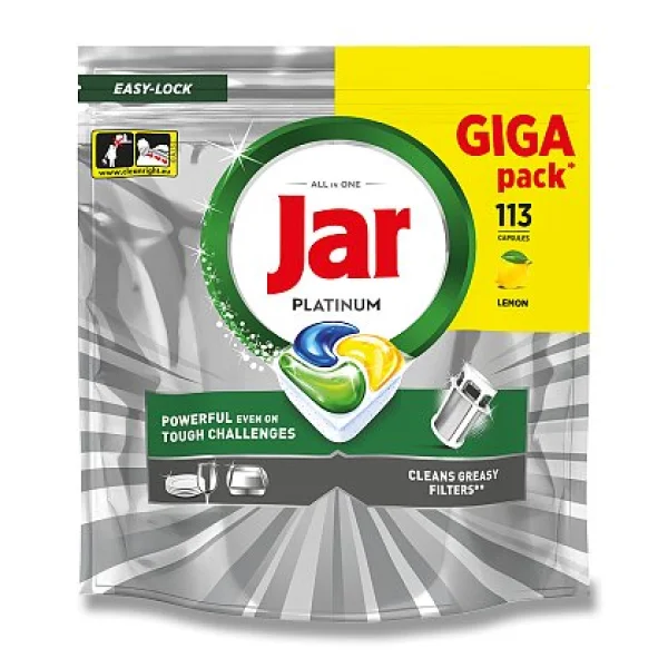 Капсули для посудомийних машин Безфосфатні Jar Platinum All in One Lemon Giga Pack Яр Платінум аромат Лимон Пакет 113шт - 2