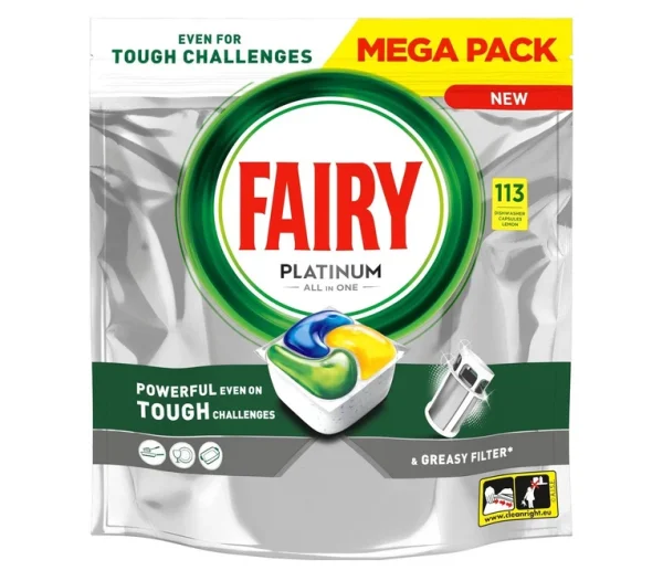 Капсули для посудомийних машин Безфосфатні Jar Platinum All in One Lemon Giga Pack Яр Платінум аромат Лимон Пакет 113шт - 3