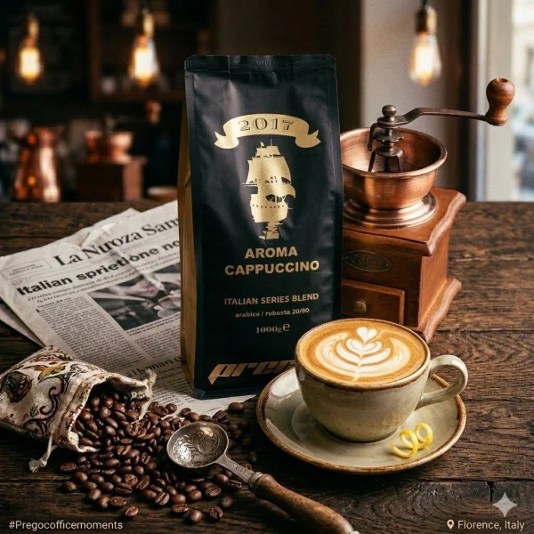 Кава в зернах Prego Aroma Cappuccino Coffee Italian Series Blend Arabica-Robusta Прего бленд аромат Капучино Арабіка Робуста 1000г - 1