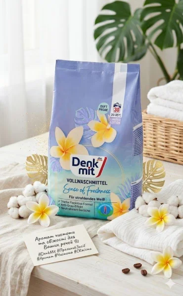 Порошок для прання світлих Речей Denkmit Vollwaschmittel Sense of Freshness Денкміт Відчуття свіжості 30прань 1950г - 1