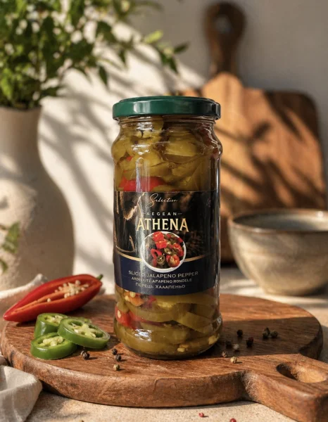 Перець Халапеньо Мікс Athena Aegean Sliced Jalapeno Pepper Атена маринований нарізаний Кільцями Червоний Зелений 180г - 1