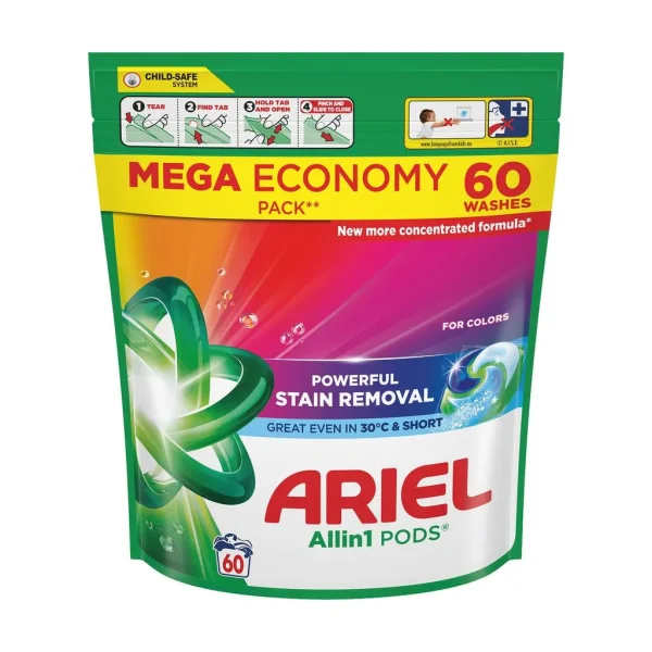 Капсули для прання Колор Ariel Color Pods All-in-1 Fast Dissolving Арієль Швидкорозчинні для кольорової Білизни 60шт - 3