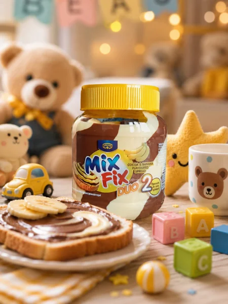 Шоколадна крем Паста полосата Kruger Mix Fix Duo2 Cocoa&Banana Flavoured Spread Мікс Фікс зі смаком Какао та Банана 350г - 1